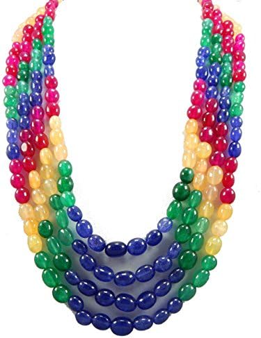 4 Strand Necklace 6x7-8x10 MM Smooth sapphite Quartz Beads Multi Sapphire Oval Beaded Necklace 17 INCH