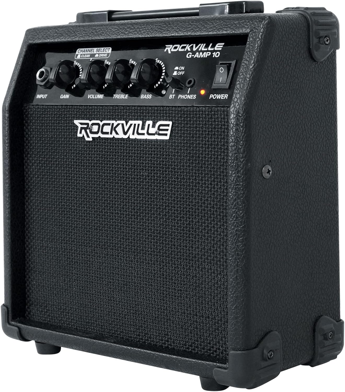 Rockville Guitar Bundle: G-AMP 10 Watt Guitar Amplifier with Bluetooth, Clean/Distortion Channels with PRO-M50 Studio Headphones Detachable Cable, Case, Extra Pads, 2-Items