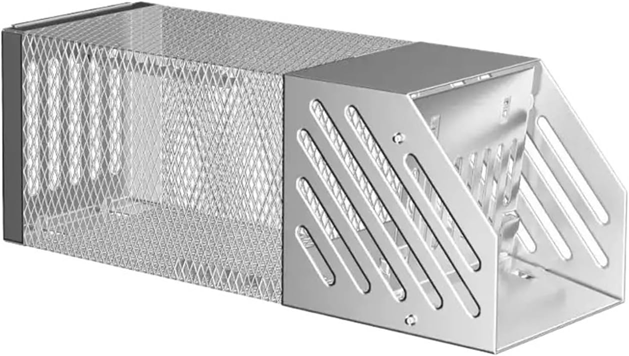 Rat Traps,Automatic Cycle Mouse Trap Single Door Continuous Mousetrap Safety Cage Iron Mesh Household Mousetrap Humanized Indoor and Outdoor Mousetrap Cage, Light Grey