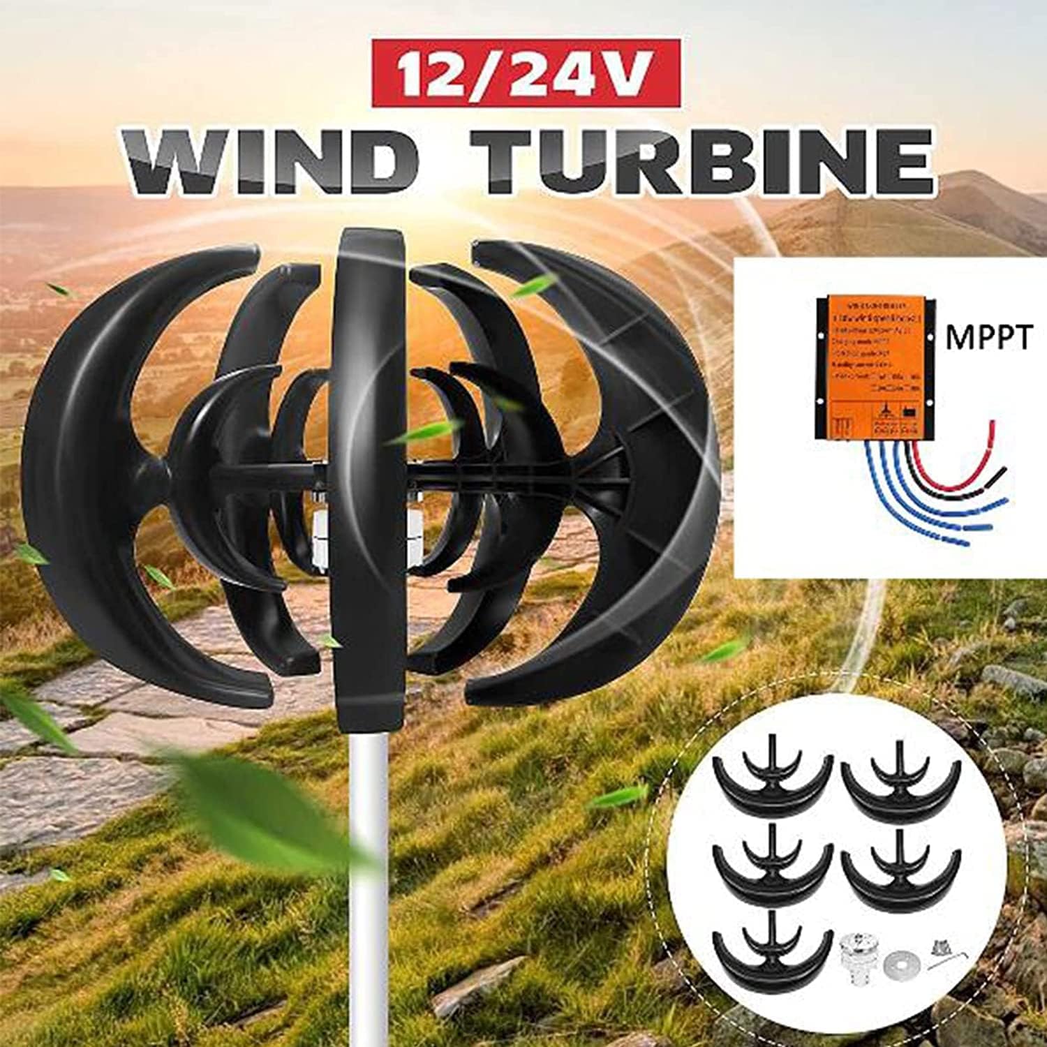 LiuSj JUnSt 8000W 5 Blades Free Energy Windmill Wind Power Small Wind Turbine Generator MPPT Controller for Home Use(Black)