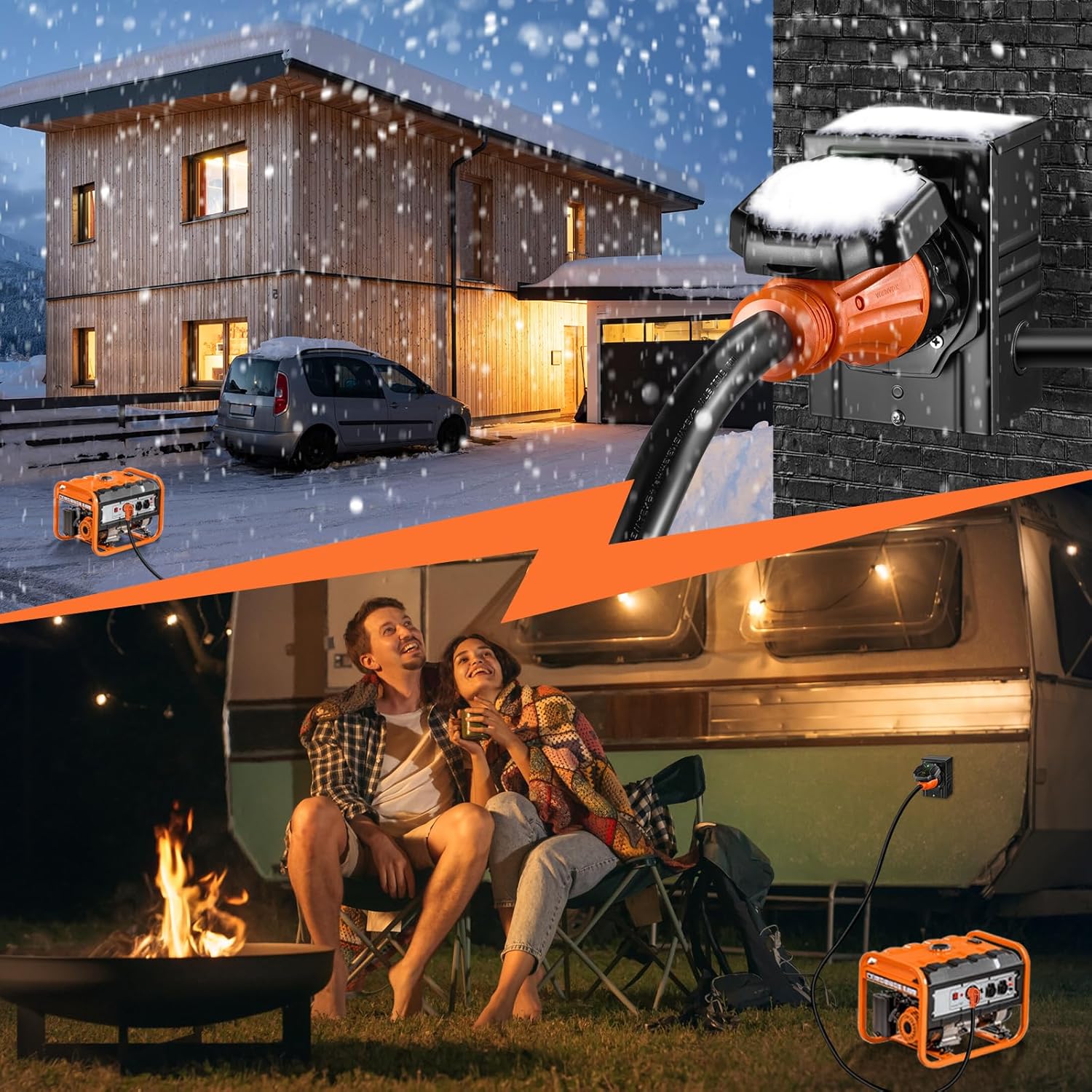 15FT 50 Amp Generator Cord with Pre-Drilled Power Inlet Box,Heavy Duty Generator Power Cord 4 Prong,125/250V,NEMA14-50P/SS2-50R,Waterproof,ETL Listed,Home/RV Power Supply