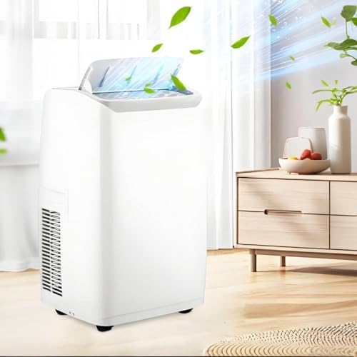 14,000 BTU 4 - in - 1 Portable Air Conditioner: Cools 750 Sq.Ft Quietly. Dehumidifier, Fan, Sleep Mode. Remote & 24H Timer for Bedroom Comfort,White
