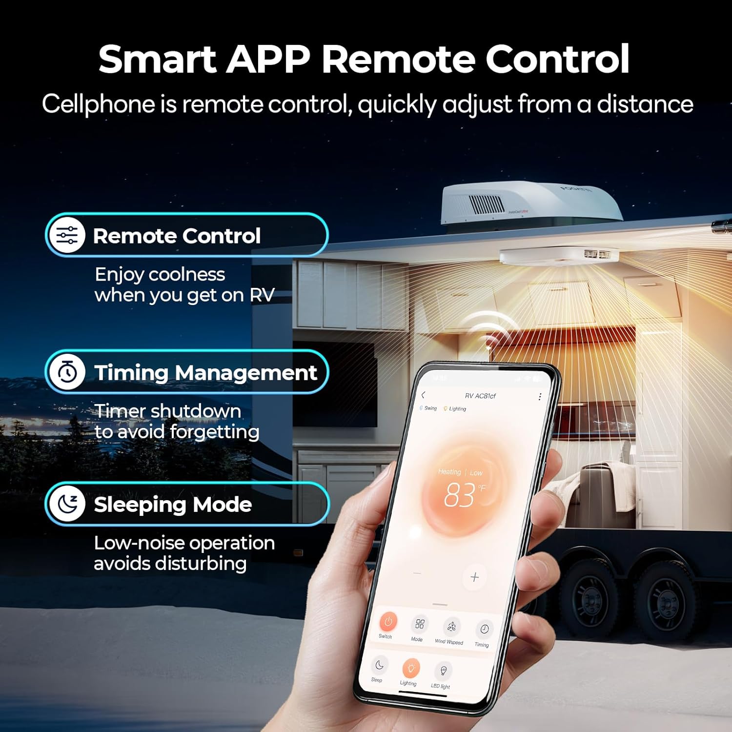 FOGATTI RV AC Unit 16K BTU, with heat pump and Cooling, with WiFi and Remote Control, Quiet AC, Low Profile Rooftop Air Conditioner RV Easy Install Non-Ducted, White, InstaCool Ultra