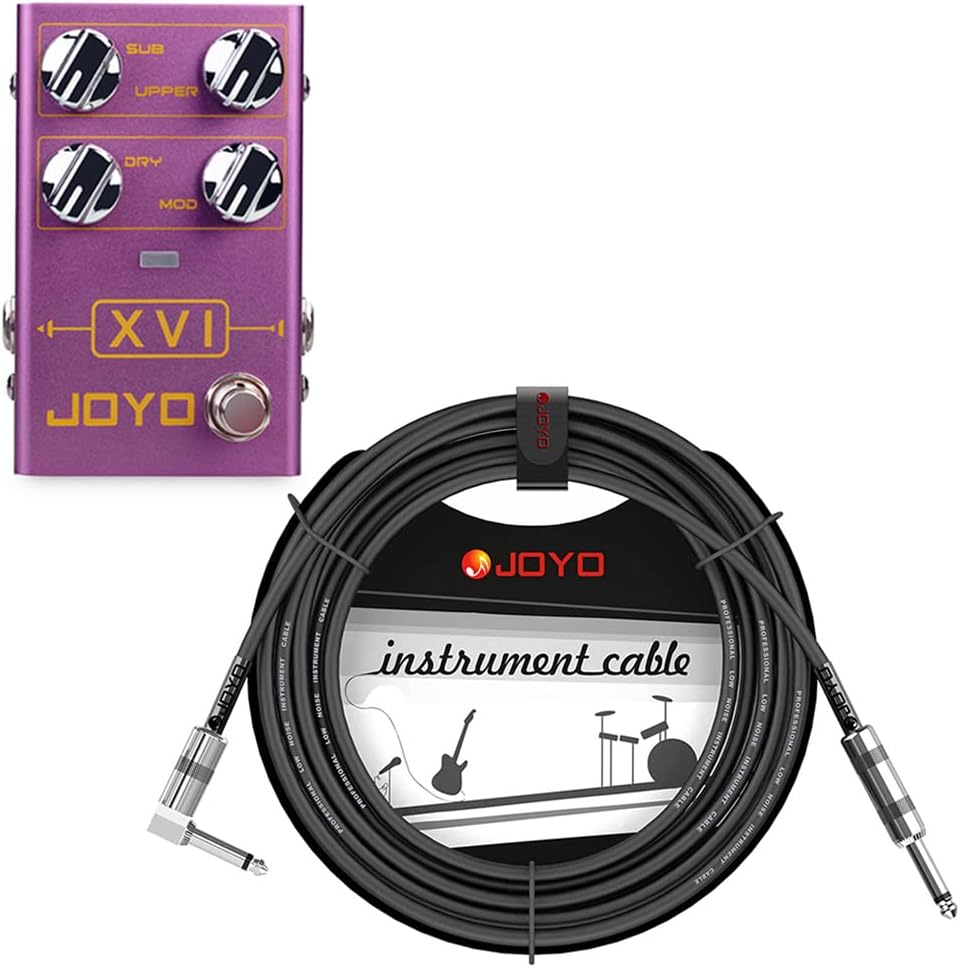 JOYO Octave Effect Pedal R-13 Bundle with Mono 6.35mm Guitar Pedal Amplifier Instrument Cable 15 Feet CM-12