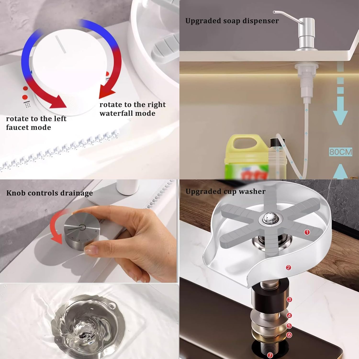 White Kiten Sink Stainless Steel Sink Large Single Bowl Sink White Waterfall Faucet Including Cup Washer Soap Dispenser and Other Accessories