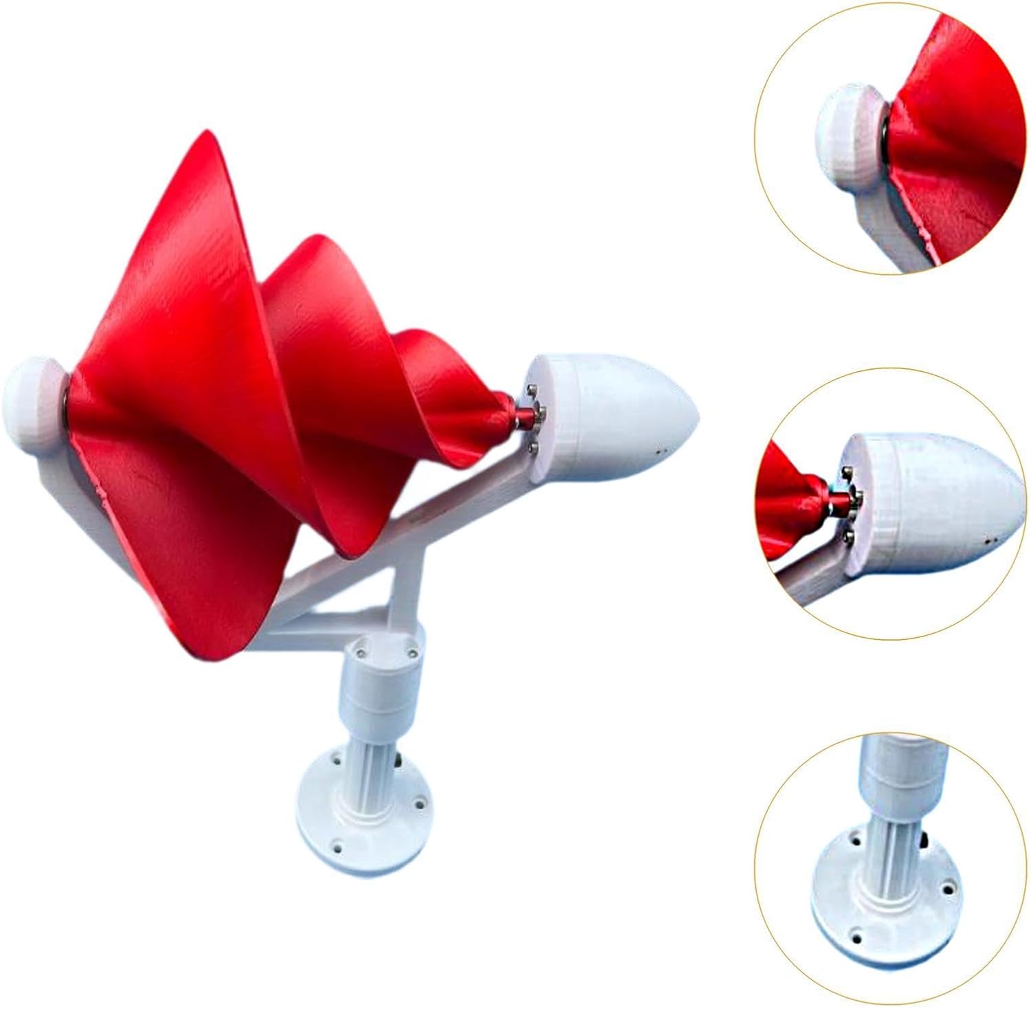 Wind Generator Spiral Vertical Wind Generator Three-Phase Brushless Motor PP for Workshop, Terrace, Garden, Red