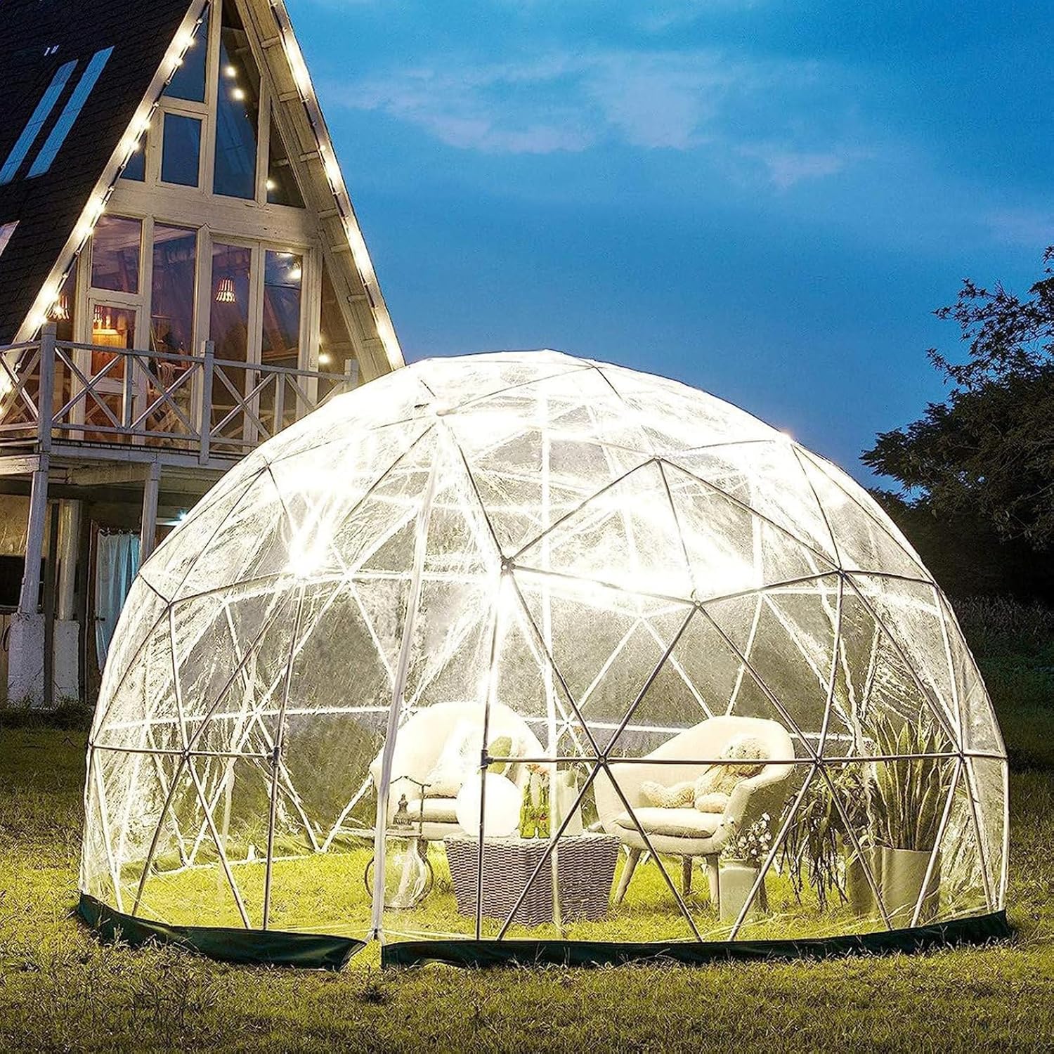 11.8 Ft Garden Dome Bubble Tent, Geodesic Dome Greenhouse with Transparent TPU Cover and Sand Bags, Outdoor Garden Dome House, for Picnics, Movies