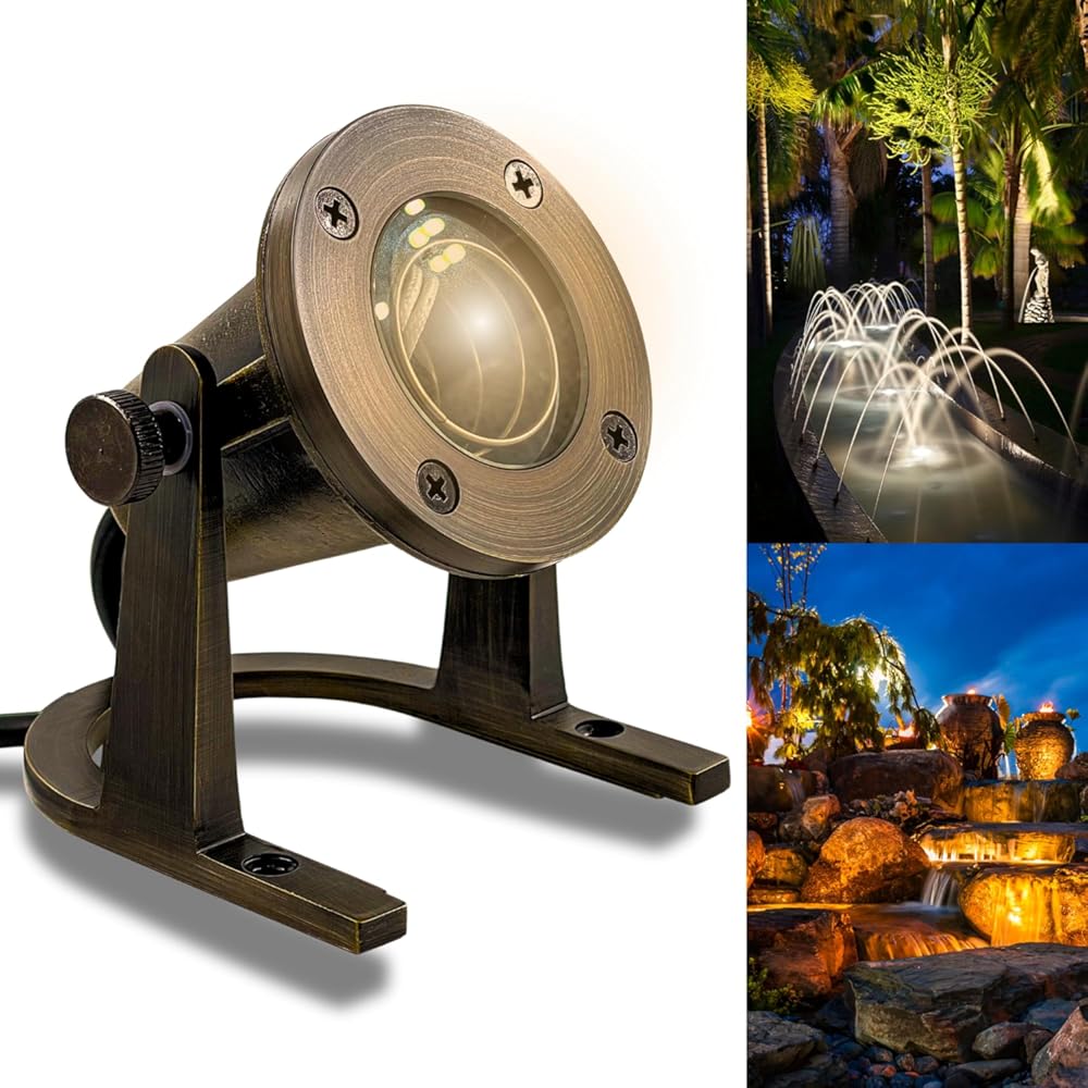 Underwater Light 172 - Solid Brass Underwater Pond Lights LED Submersible Waterfall Pool Pond Fountain Lighting Long Lasting IP 68 Waterproof Lighting with Connectors (No Bulb)