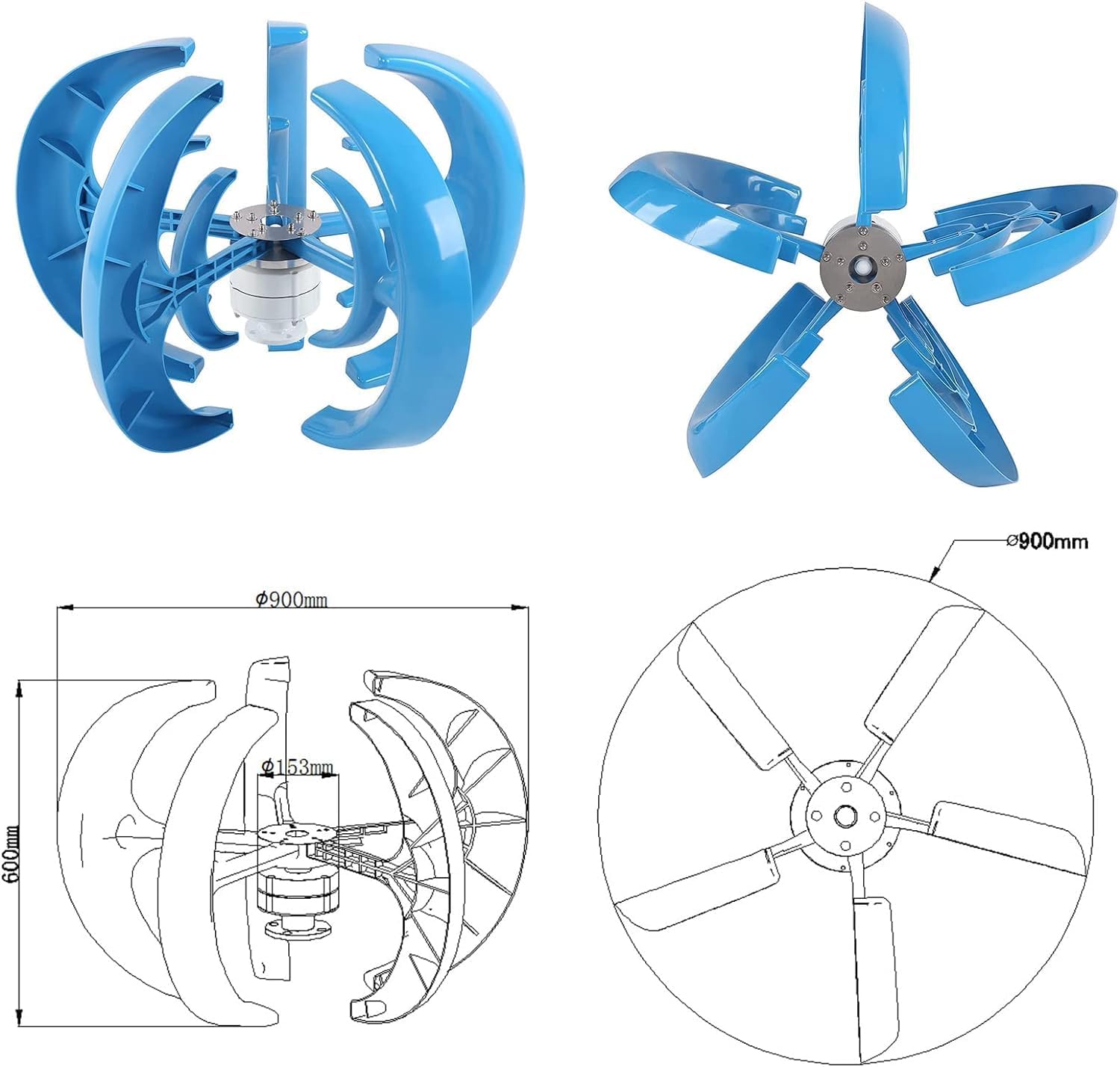 CHRISK Vertical Axis Wind Turbine Generator 9000W 5 Blades Wind Turbine Generator, 3 Phase AC Permanent Magnet Generator Wind Turbine Kit