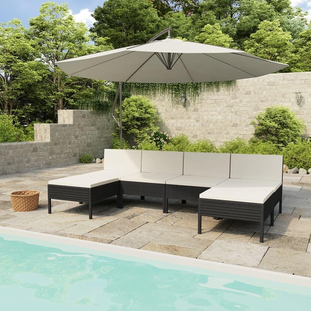 6 Piece Patio Lounge Set with Cushions Poly Rattan Black,Relaxing 6Piece Patio Lounge Set: Durable, WeatherResistant, and Stylish Patio Furniture, Outdoor Furniture Sets