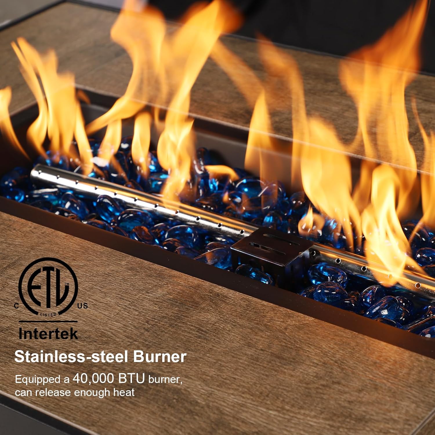 Outdoor Propane Fire Pit Table w/Tank Holder, 2 Piece Handmade Rattan Wicker Firepit Ceramic Tabletop with Steel Lid 40,000 BTU Rectangle Fire Table Set for Patio, Deck, Backyard (Brown)