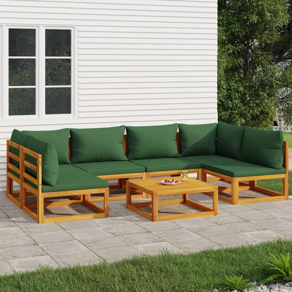 7 Piece Patio Lounge Set with Green Cushions Solid Wood,Premium Acacia Wood Patio Lounge Set with Cushions for Outdoor Relaxation Patio Furniture, Outdoor Furniture Sets