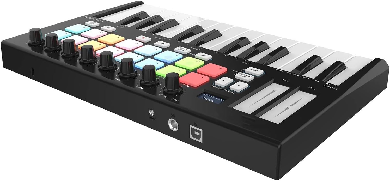 Keyboard Piano Portable 25-Key USB MIDI Keyboard Controller with 16 RGB Backlit Trigger Pads 8 Assignable Control Knobs