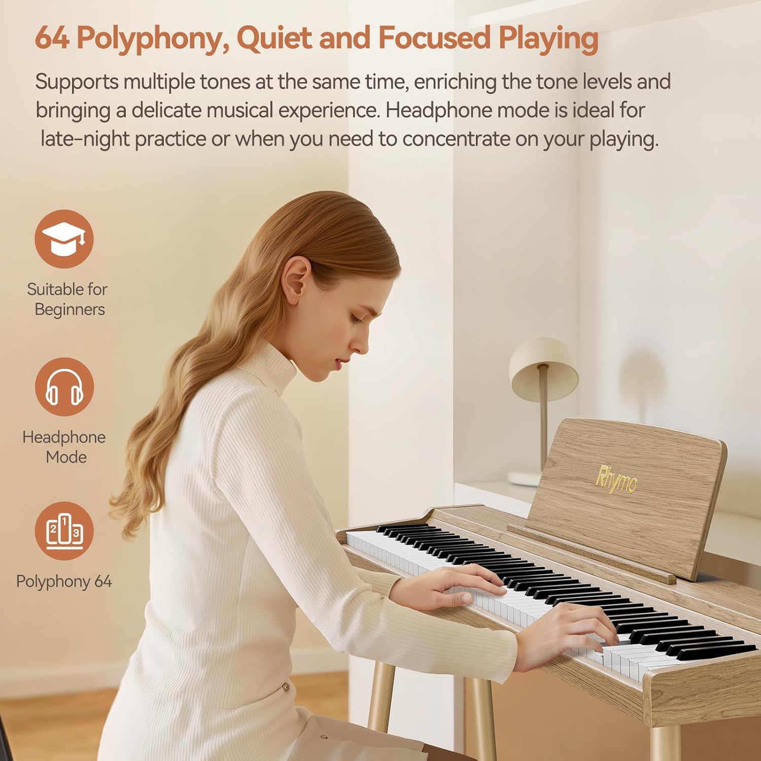Rhymo 88-Key Digital Piano with Stand, Semi-Weighted Keyboard, Bluetooth Audio/MIDI, Dual Player Mode, 20W Speakers, Microphone Input, Triple Pedal for Beginners to Professional