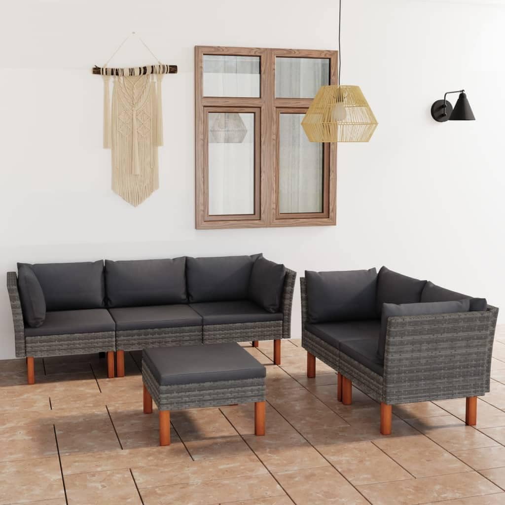 6 Piece Patio Lounge Set with Cushions Poly Rattan Gray,Stylish Patio Lounge Set for Comfort and Durability in Any Outdoor Space Patio Furniture, Outdoor Furniture Sets