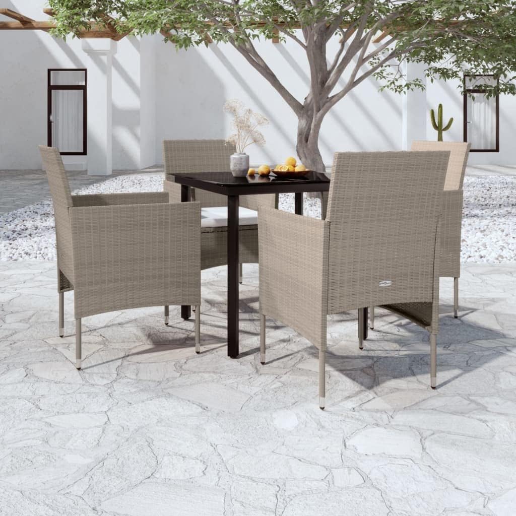 5 Piece Patio Dining Set with Cushions Beige and Black,Sturdy Outdoor Patio Dining Set with WaterResistant PE Rattan Chairs for Relaxation Patio Furniture Sets, Outdoor Furniture Sets