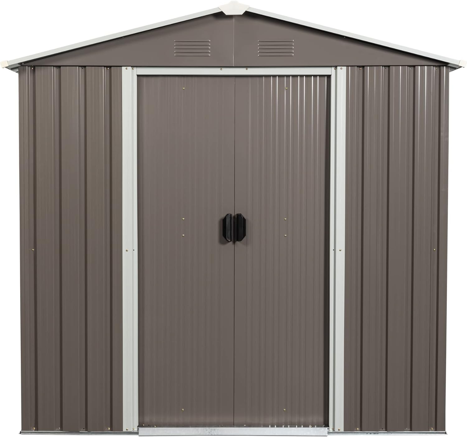 Outdoor Metal Garden Shed with Sliding Double Doors,Lockable Entry,4 Ventilation Louvers,Sloped Roof,Electro-Galvanized Steel Panels,Included Floor Frame,Shelves,Hooks,Anchors,Gloves (Grey,6x5FT)