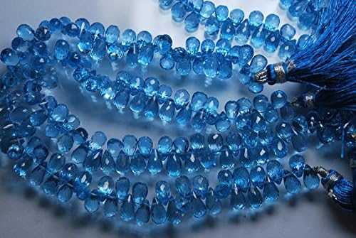 8.25 Inches Long Strand, AAA Natural Swiss Blue Topaz Faceted Drops Briolettes, Size 9-7.5mm
