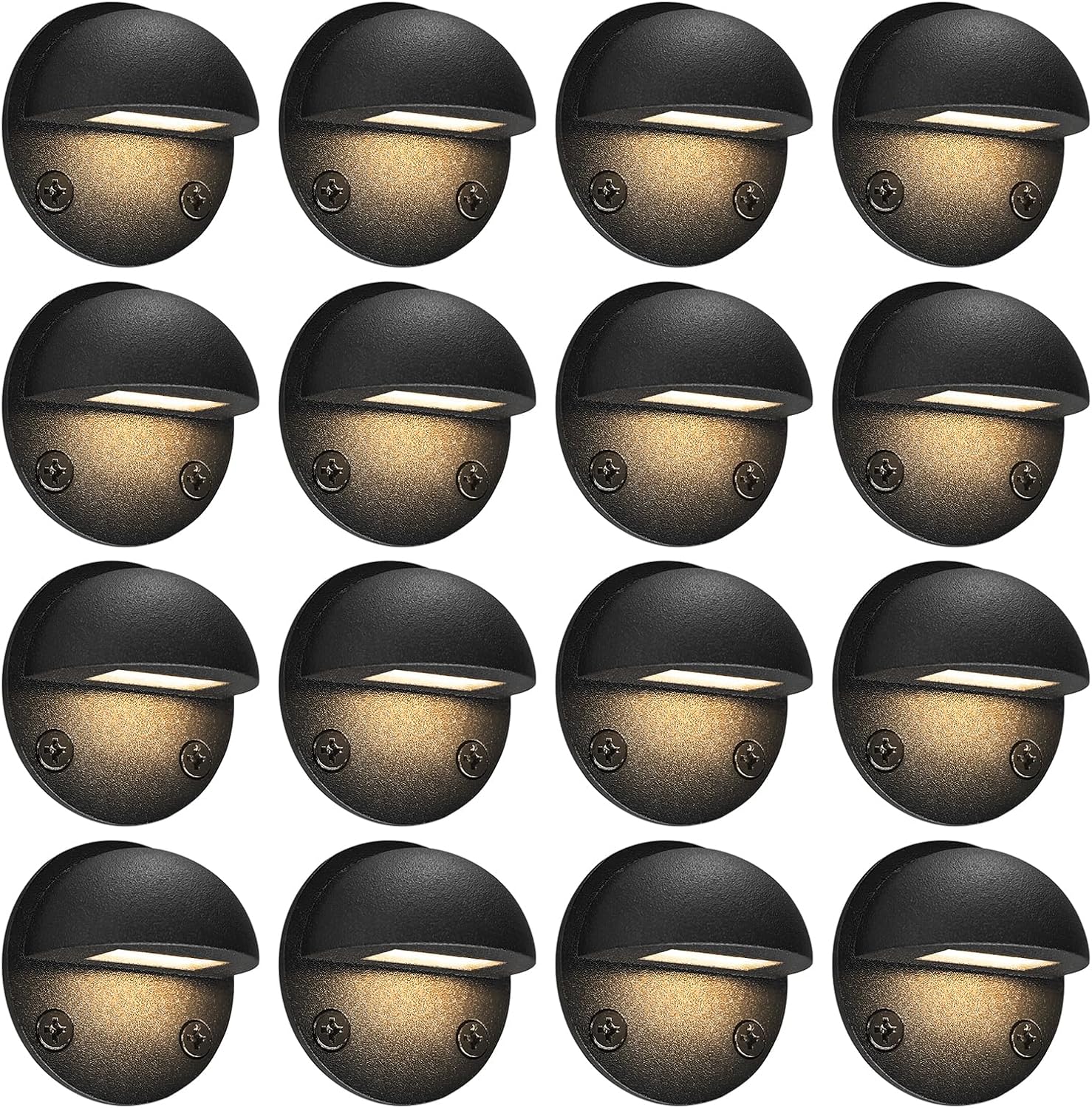 GKOLED 16-Pack Low Voltage LED Deck Light Fixture, Mini Size Eyelid Step Lights with 0.8W 3000K Integrated LED Chips, IP65+ Waterproof for Outdoor, Die-cast Aluminum with Powder Coated Finish