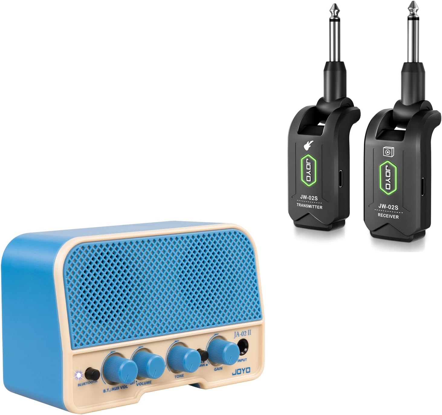 JOYO 5.8GHz Wireless Guitar System (JW-02S) Bundles with JOYO Combo Guitar Amplifier (JA-02 II Blue)
