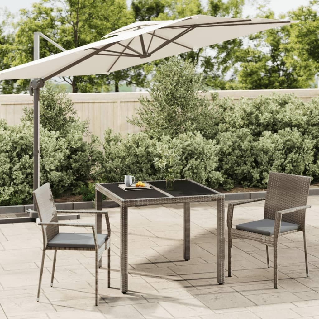 3 Piece Patio Dining Set with Cushions Gray Poly Rattan,Contemporary Patio Dining Set with Comfortable Seating for Outdoor Gardens Furniture Sets for Patio, Lawn & Garden
