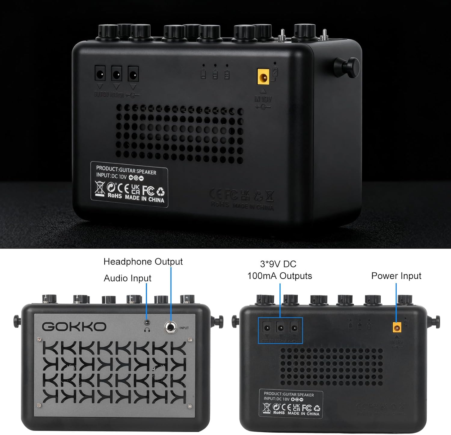 Guitar Amp 2 * 10W Electric Guitar Amplifier with 3 Built - in Effects, Bluetooth, Battery with USB Audio Interface for Recording Ideal for Busking and Practice