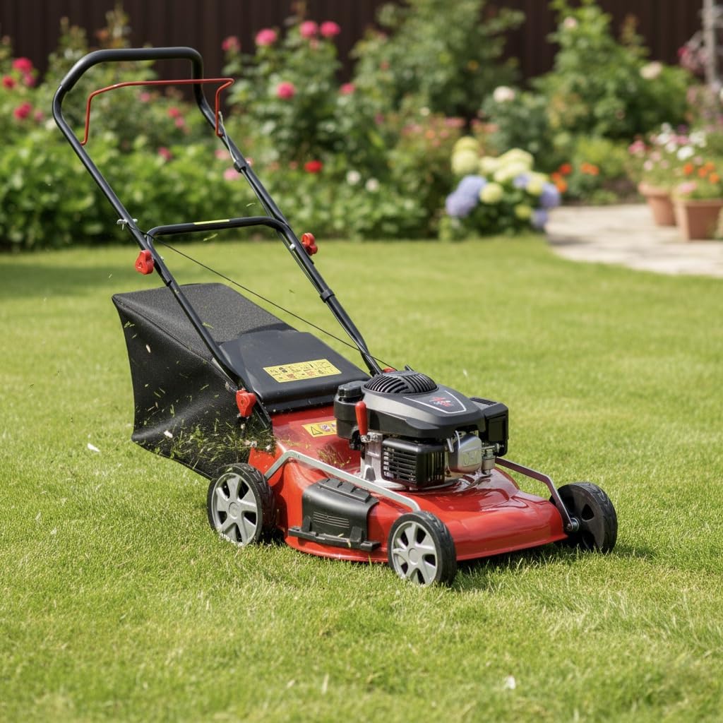 21-Inch 3-in-1 Gas Push Lawn Mower with 131CC Stroke, 8-Position Adjustable Cutting Height, 50L Grass Tank, Gas Powered Lawnmower for Yard and Garden Red