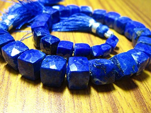 13 inch natural beads strand of 6-8mm faceted cube lapis lazuli gemstone beads for DIY jewelry - necklace, bracelet, earring, ring.