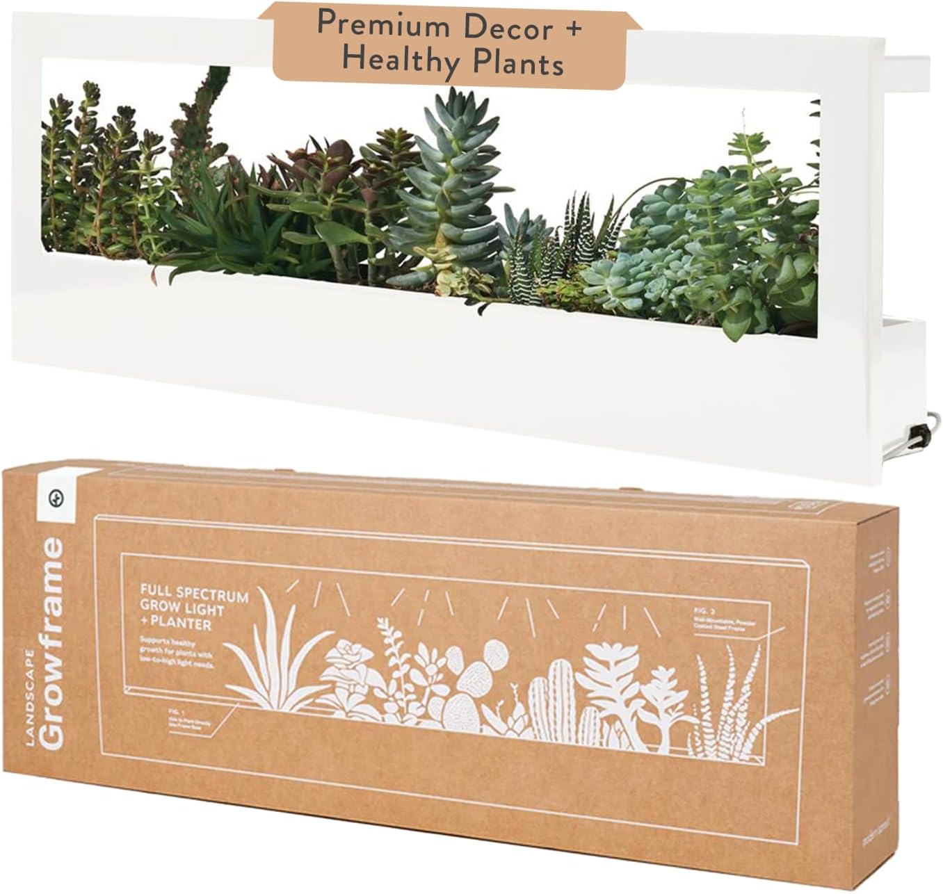 Modern Sprout Smart Landscape Growframe Wall Mounted Planter with LED Grow Light -White