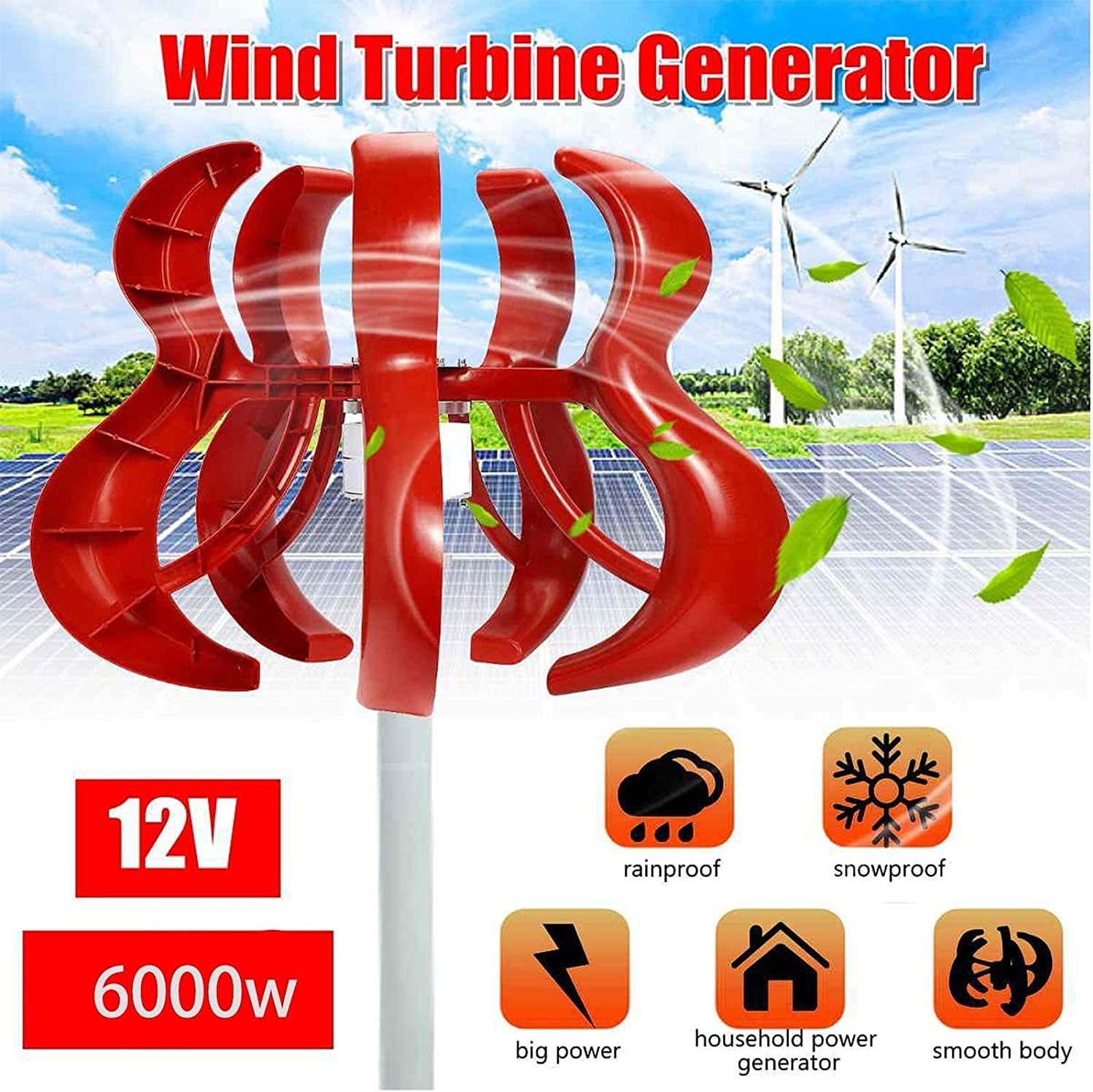 6000W 5 Blades Vertical Axi Wind Turbines Generator Lantern 12V 24V Motor Kit Electromagnetic for Home Streetlight Use