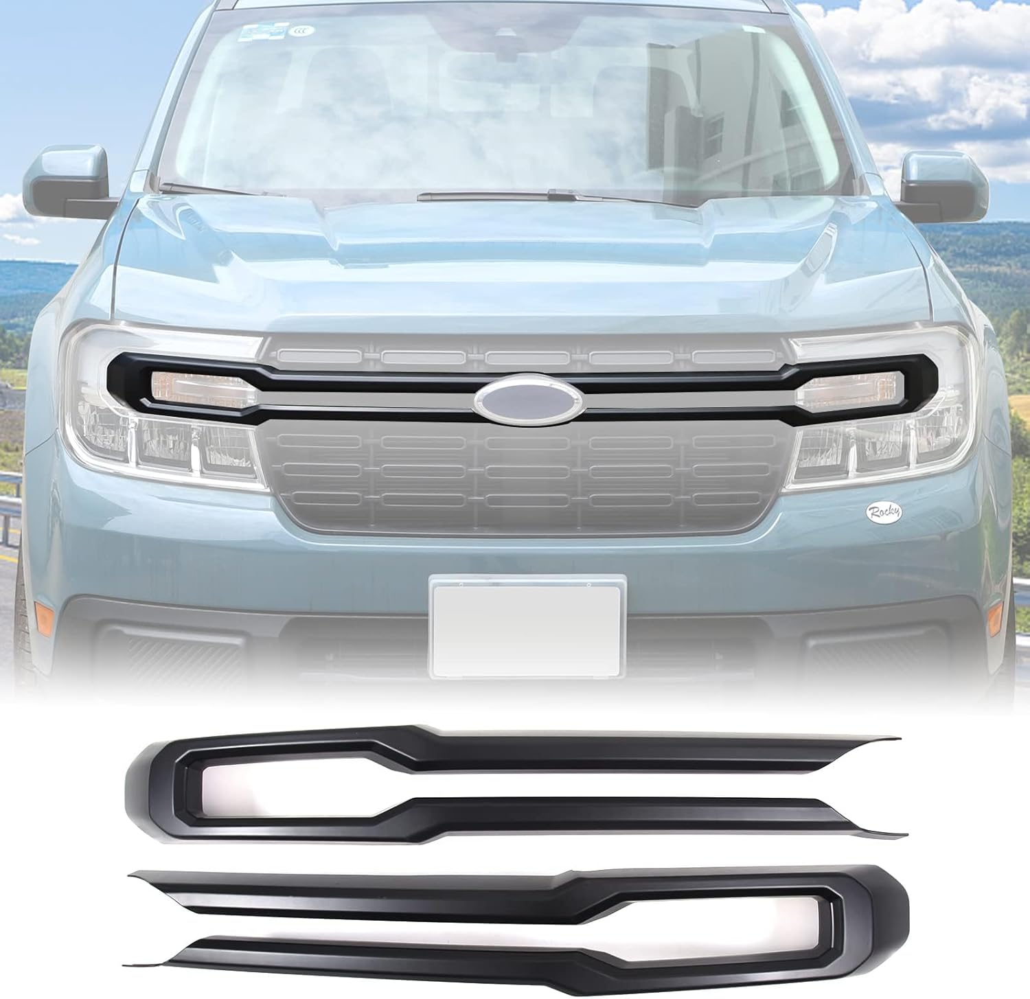 Aunginsy Car Front Bumper Center Grille Strip Frame Trim Compatible with Ford Maverick 2022 2023 2024, Front Headlight Upper Grille Accent Grill Insert Guard Scratches Protector Cover ABS Accessories