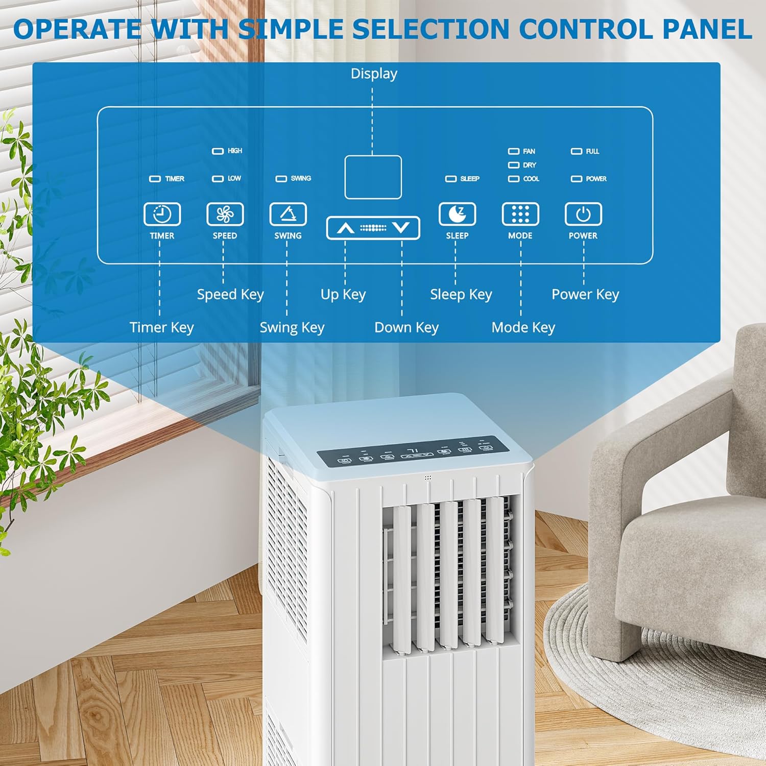 8000 BTU Portable Air Conditioner 3-in-1 AC Unit Cools 350 Sq.Ft Ultra-Quiet with Dehumidifier & Fan 24H Timer Remote Control No Drain Needed Easy Install for Bedroom Office Living Room