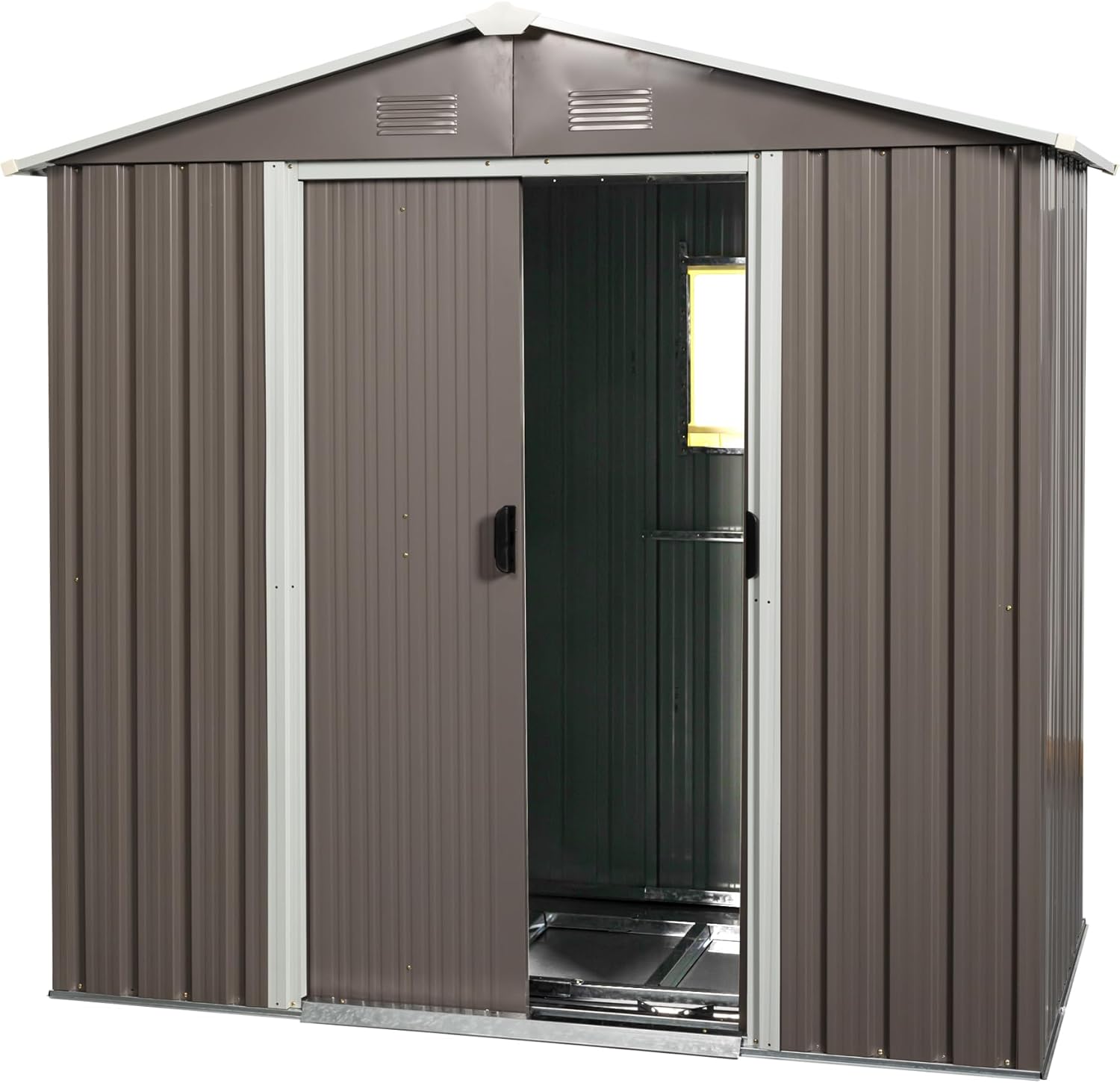 8 x 4 FT Outdoor Storage Shed, Metal Garden Shed with Window & Metal Foundation, Tool Shed Tiny House Vertical Outside Storage Building for Backyard, Gray