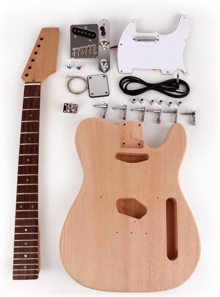 Fojill Roasted Canadian Maple Neck DIY Electric Guitar Kit Unfinished Uncut Mahogany Body Rosewood Fingerboard Fretboard Build Your Own All Parts Included(FTLK-60R)