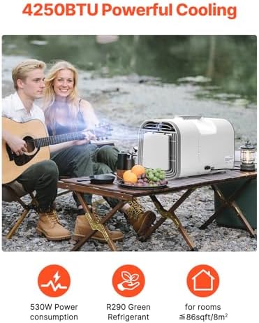 Happybuy Portable Air Conditioner, 4250 BTU 3 - Speed AC Unit with 24H Timer, Adjustable 16-32℃, AC/DC Compatible, for Outdoor Tent Camping, RVs & Home Use, White