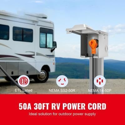 Happybuy 30 Ft RV Power Cord, 50A, NEMA 14-50P to NEMA SS2-50R, STW 6/3 + 8/1, LED Grip Handle, 15A Adapter, ETL Certified for RVs & Generators