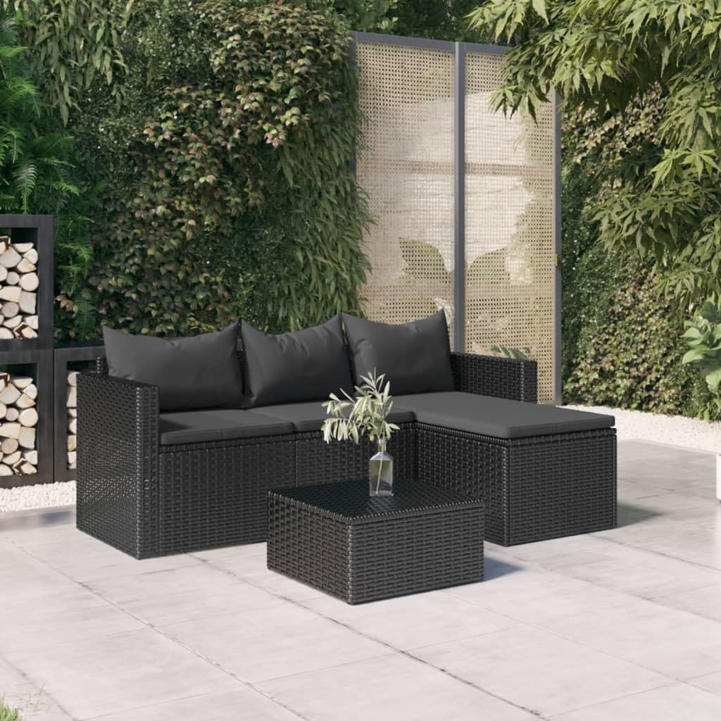 Patio Lounge Set Black Poly Rattan,Outdoor Patio Lounge Set with Durable PE Rattan and Comfortable Cushions for Relaxing Gatherings Furniture Sets for Patio, Lawn & Garden