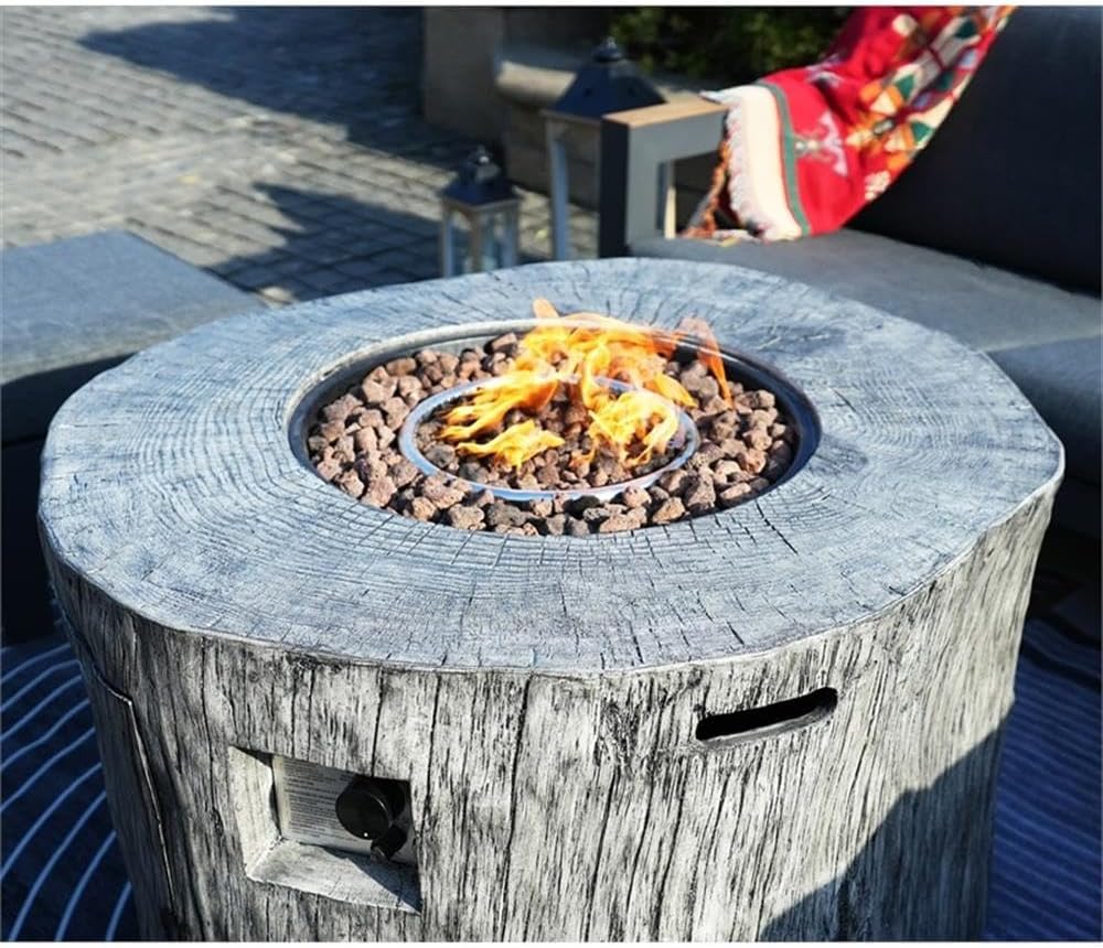 Direct Wicker Gray Metal Stone Propane Outdoor Fire Pit Table