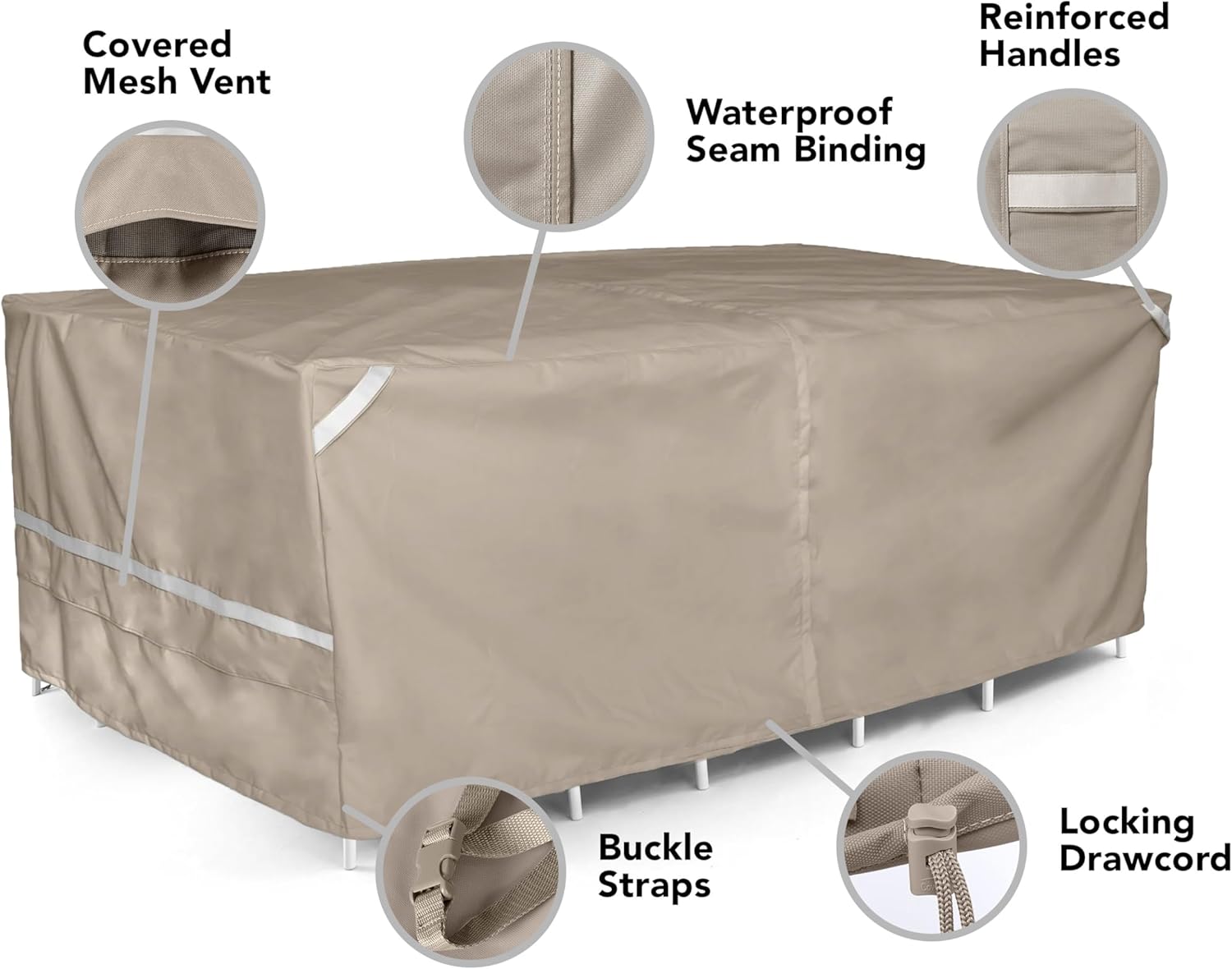 Covermates Rectangular Firepit/Chair Set Cover - Weather Resistant Outdoor Cover, Fire Pit with Water-Resistant Chair Covers for Patio, Prestige 900D Polyester, Square 138W x 68D x 30H, Clay