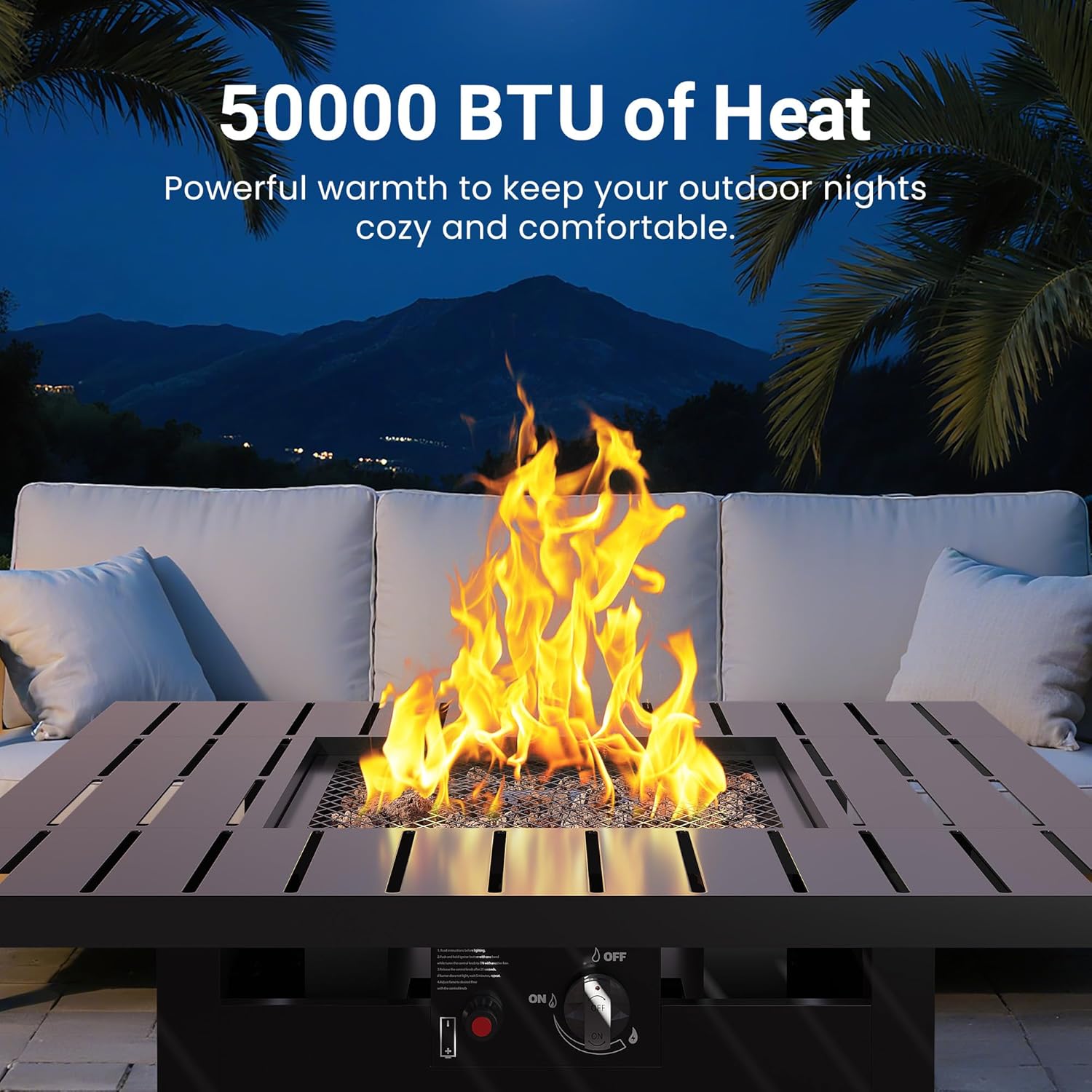 Royalcraft 2 in 1 Propane Fire Pit Table, 50000 BTU Gas Fire Pits Table with Removable Lid, Lava Rock and Cover, Square Fire Table for Dining or Party on Garden, Patio, Yard, 30