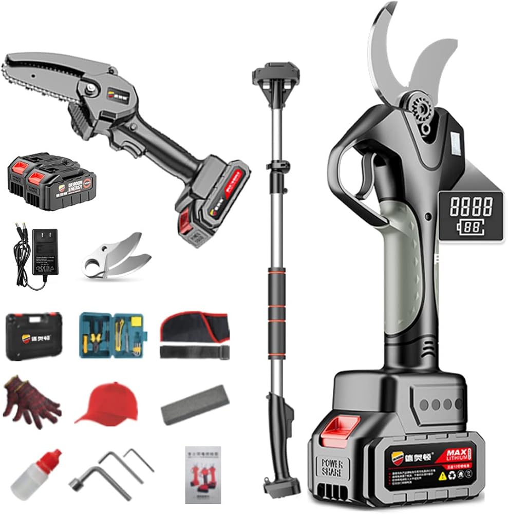 Electric Secateurs, Electric Pruning Shears Electric Branch Cutter with Backup Battery and Charger, Cordless Pruner with Brushless Motor, 40mm Max Cutting Diameter,Battery*2