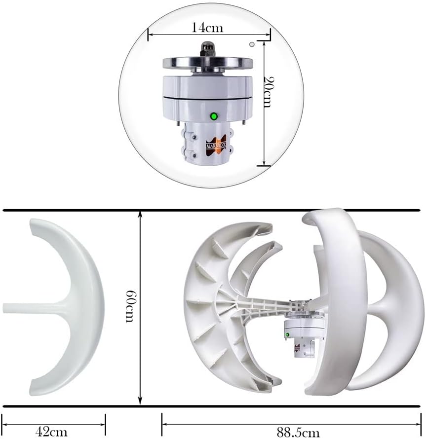 Wind Turbine Generator Kit, Low Speed 2M/S 12V 24V AC 400W Vertical Wind Turbine Generator Home Windmill Kit MPPT Controller for BOAD Light Battery for Hybrid Solar Wind System(White,12V)