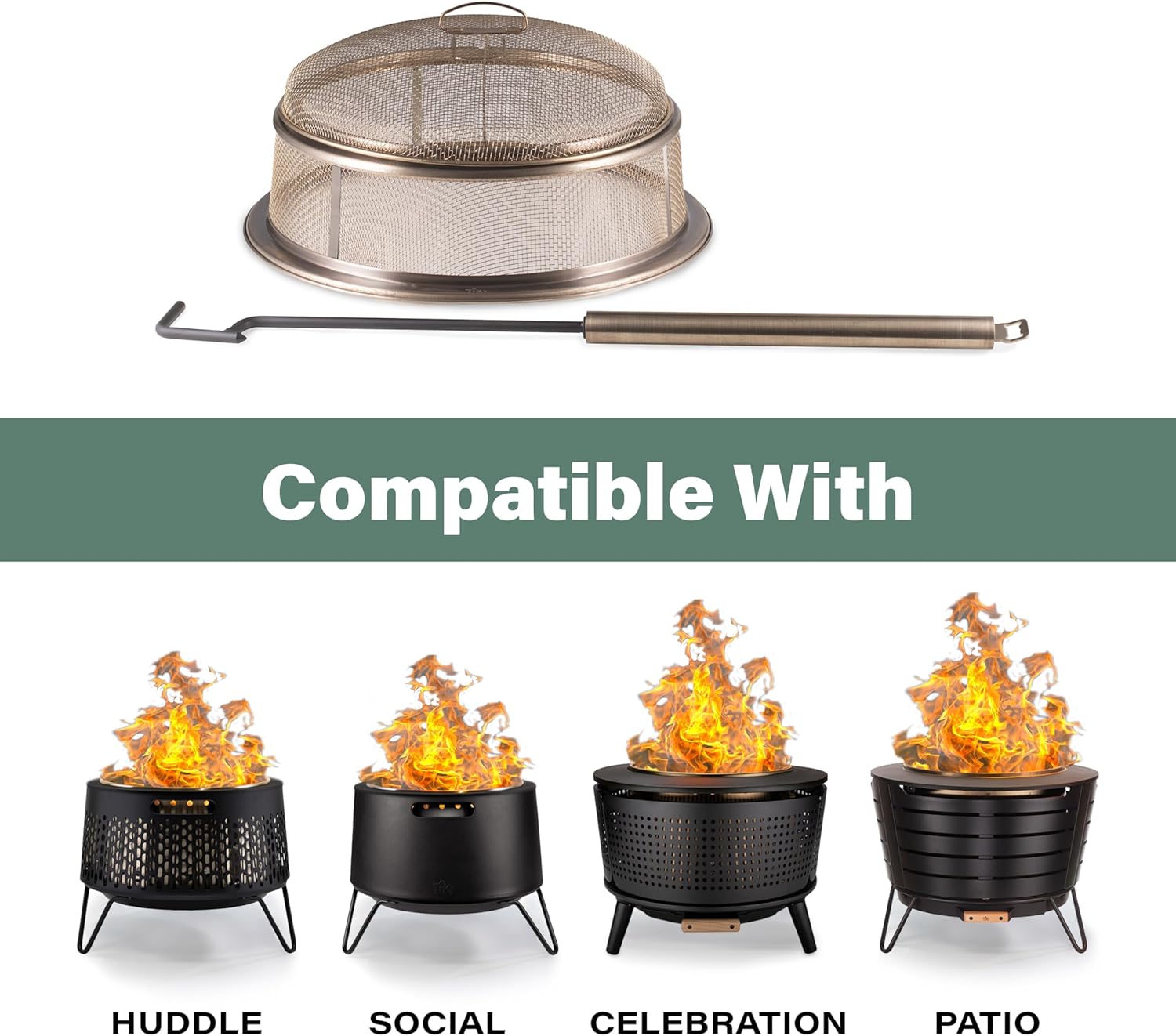 TIKI Patio & Celebration Fire Pit Screen & Poker Set – Outdoor Fire Pit Spark Protector & Ember Guard – Fire Poker Tool for Safe & Controlled Fires – Durable Metal Fire Pit Accessories in Gold & Black