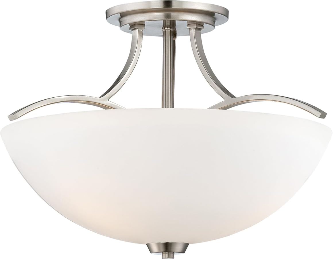 Minka Lavery 4962-84 Overland Park Semi-Flush, 3-Light, 300 Total Watts, 16.5-in H x 11.75-in W, Brushed Nickel