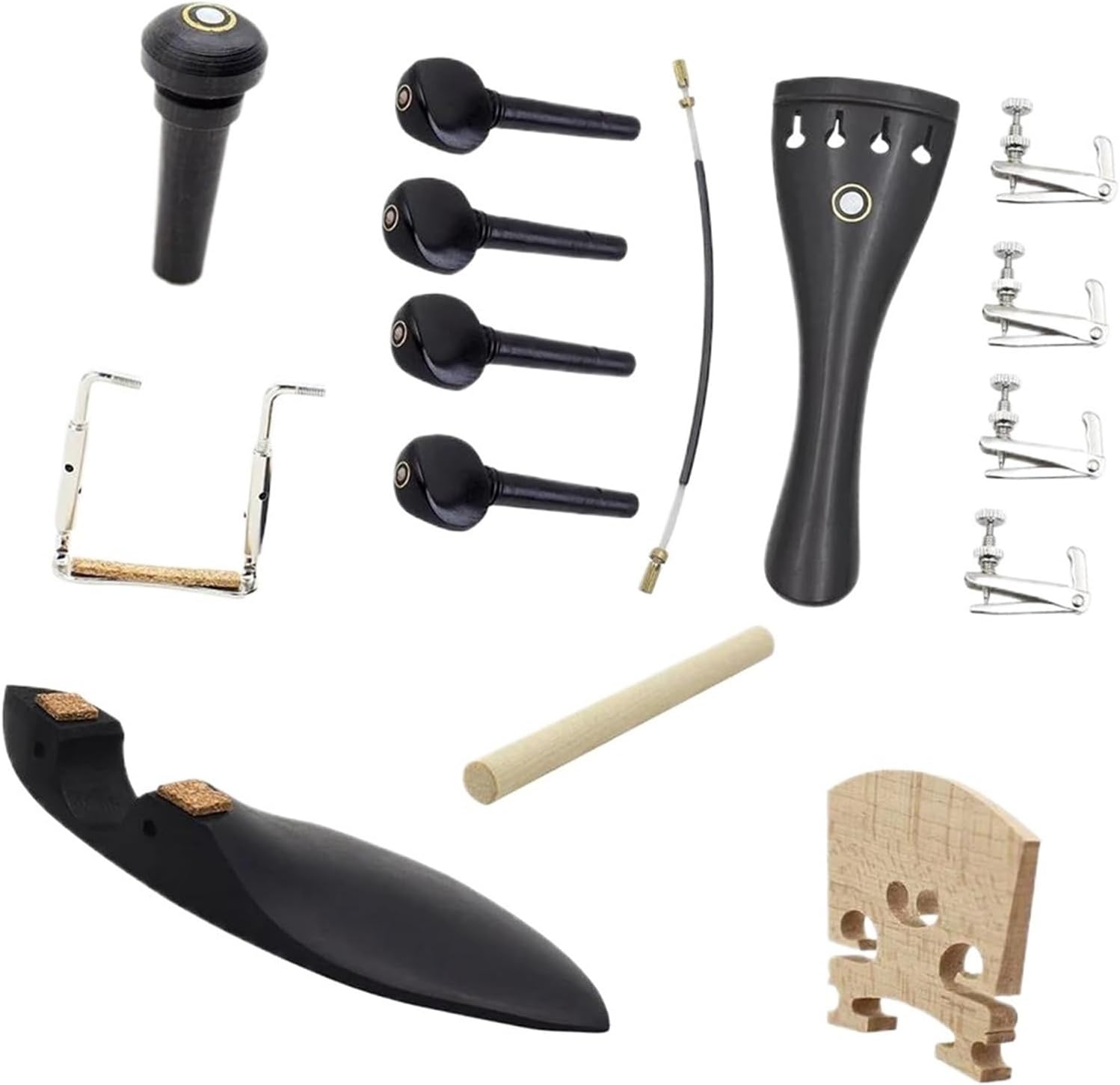 BABYCE violin accessories for beginners 15 Pcs Violin Accessories Per Set 4/4 Ebony Accessory Cable, Chin Rest, Peg And Other Violin Musical Instrument Accessories