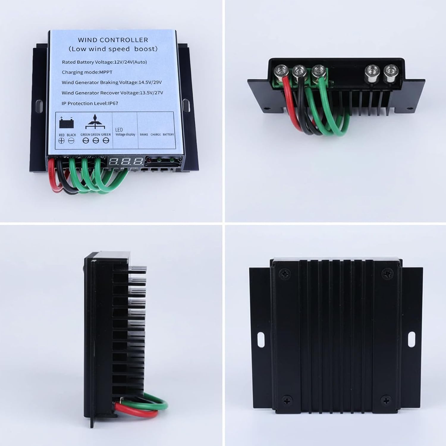800W Wind Generator Controller, IP67 Waterproof Low Voltage Controller Regulator,12V/24V/48V Auto Match, with LED Indicator,for Wind Energy System