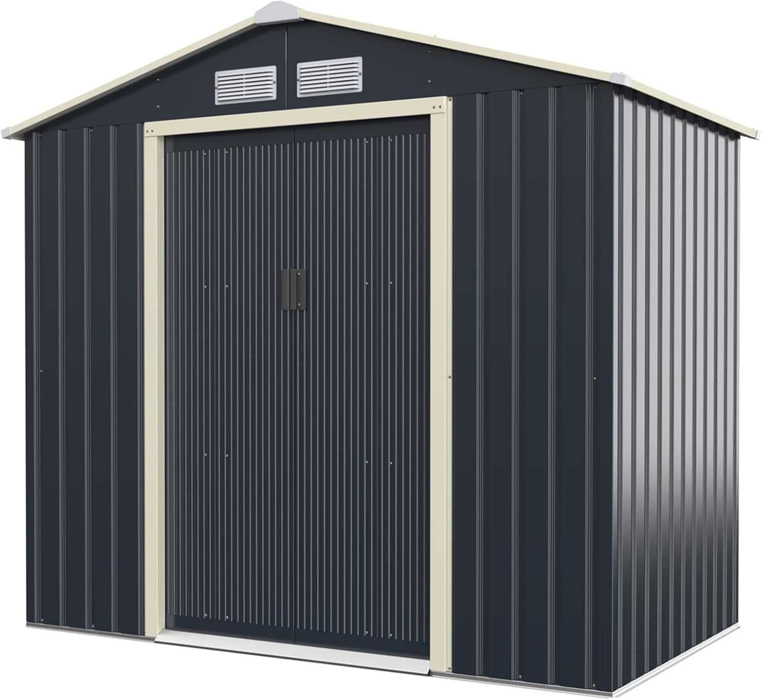 Giantex Outdoor Storage Shed with Double Sliding Door, Galvanized Metal Garden Storage Room, Front and Back Vent, Weather Resistant Tool Storage Shed for Backyard, Patio, Lawn (7 x 4 FT)