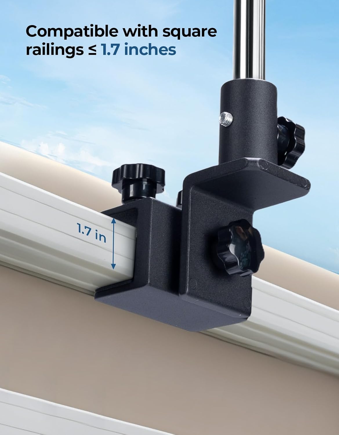 KEMIMOTO Pontoon Boat Mirror Rear View with Telescoping Pole, 10.5“ x 4” Extra Large 360° Adjustable Marine Mirror for Pontoon Rail or Bimini Top, Ski Boats Water Skiing, Pontoon Boat Accessories