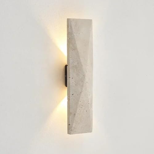 Outdoor Wall Lights Waterproof, 12in Yellow Travertine Stone Japanese Style LED Wall Sconces for Porch, Living Room, Bedroom Decoration