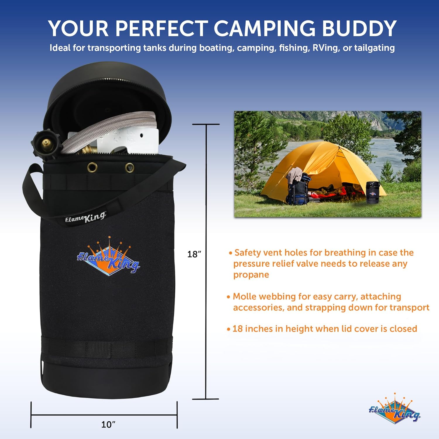 Flame King Gas Hauler Pro Kit - Insulated Protective Carry Case, 10LB Propane Tank and 5-FT Adapter Hose for Camping and Outdoor Adventures